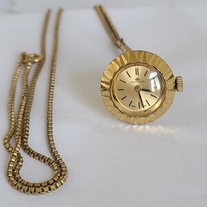 Vintage Bucherer 60's Swiss Gold Plated Mechanical Watch Pendant Necklace